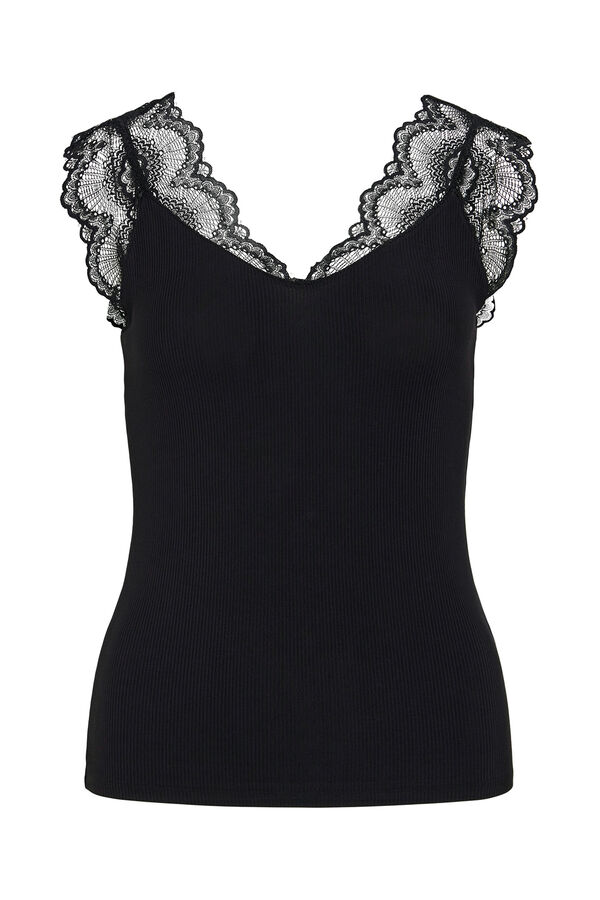 Vila Camiseta canal&eacute; con encaje Negro