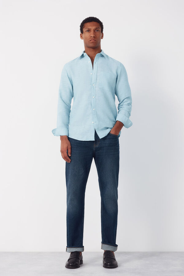 Cortefiel Camisa lino algod&oacute;n liso Turquesa