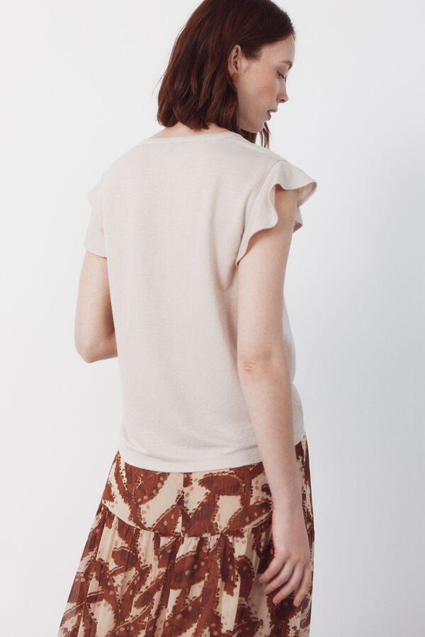 Cortefiel Camiseta manga volante Beige