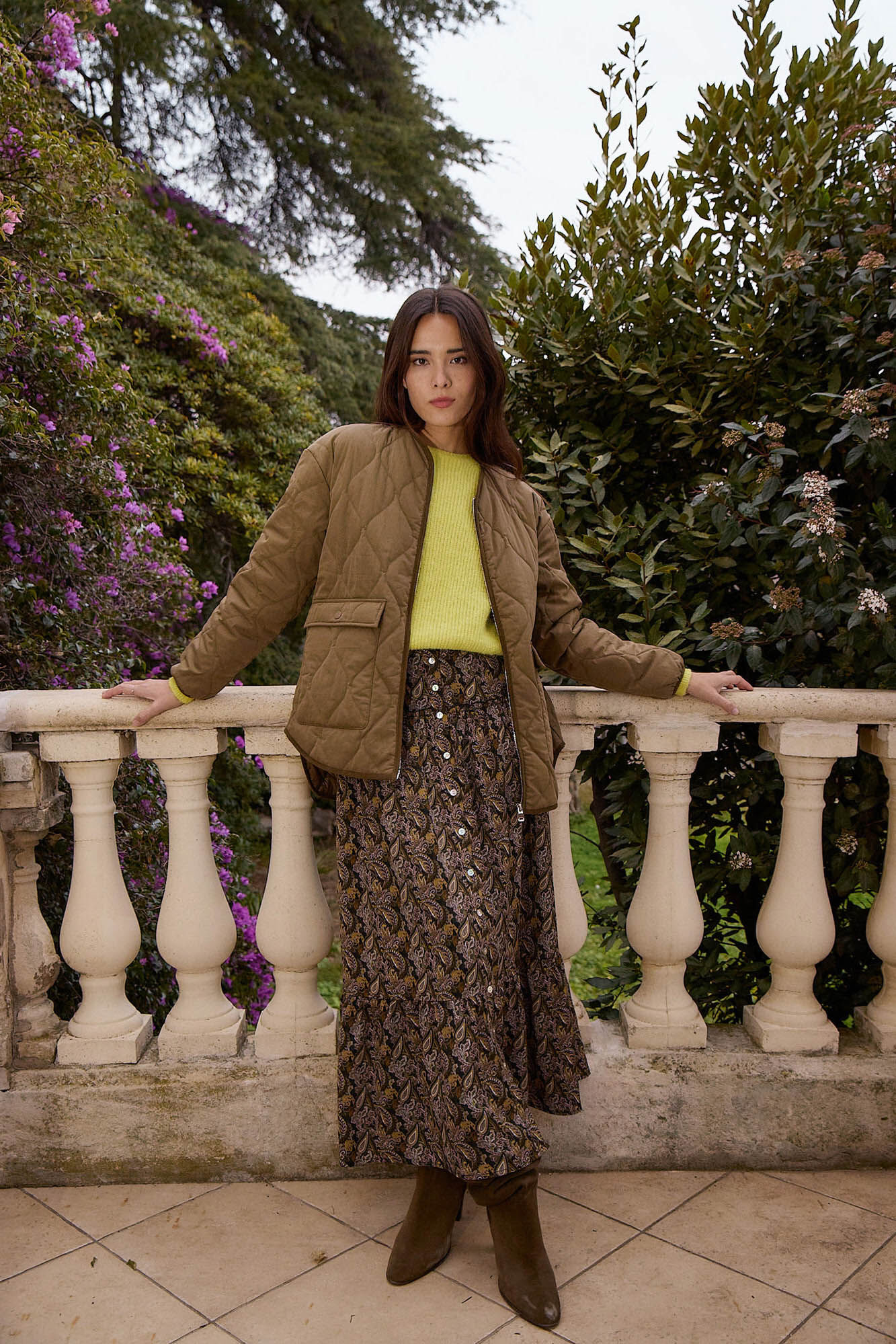 Molly Bracken Vestido longo com estampado e pregas