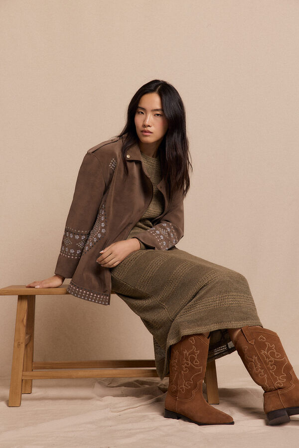 Slowlove Flat split leather boot Camel