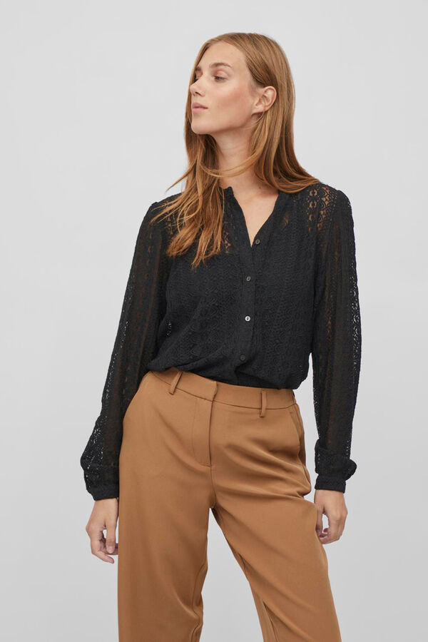 Vila Blusa de encaje con manga larga Negro