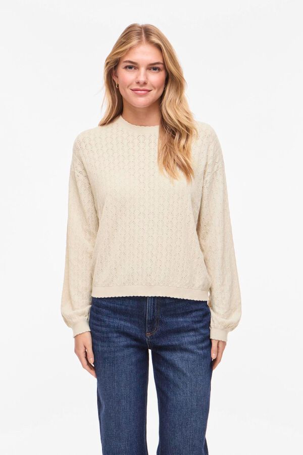Vila Camisola de malha pointelle com viscose Tostado