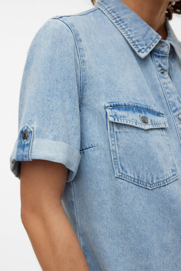 Vero Moda Vestido curto de manga curta em denim Azul
