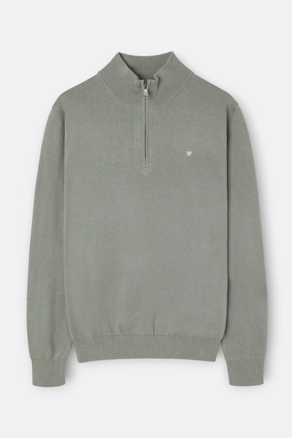 Silbon Jersey liso media cremallera Kaki