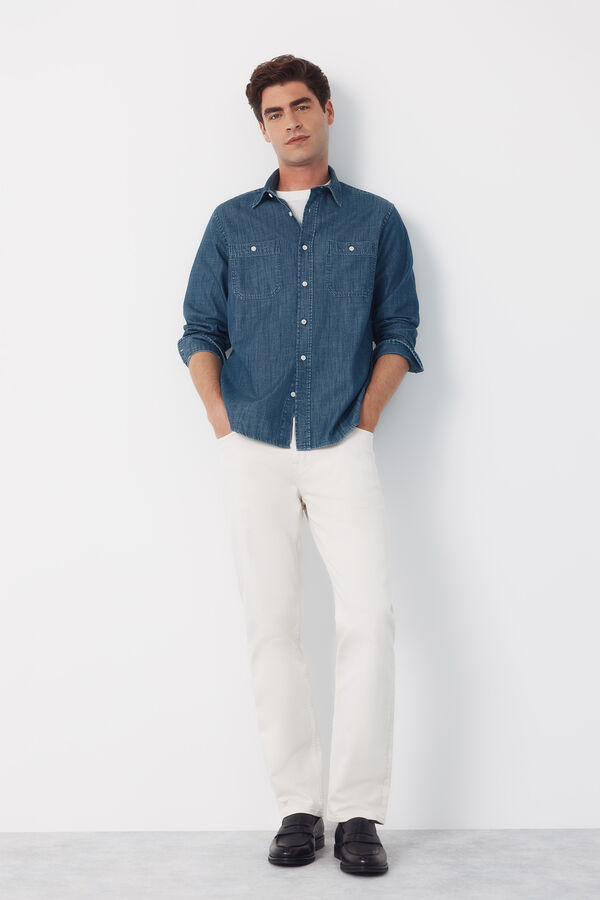 Cortefiel Denim chambray long sleeve shirt Navy