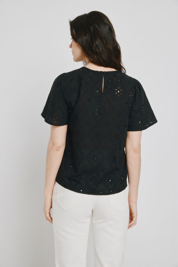 Vero Moda Top manga corta con calados Negro