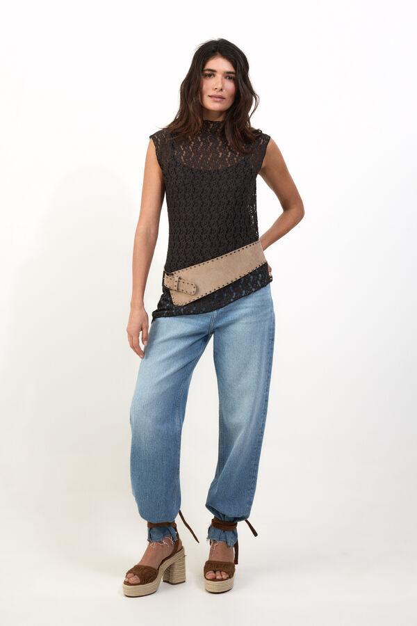 Slowlove Top lencero asim&eacute;trico Negro