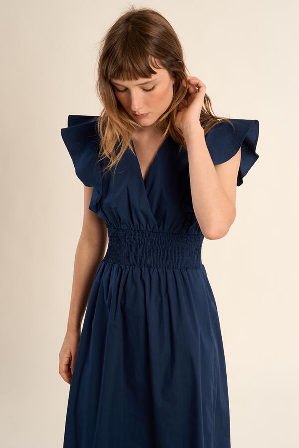 Molly Bracken Vestido de manga corta de mariposa con volantes Azul marino