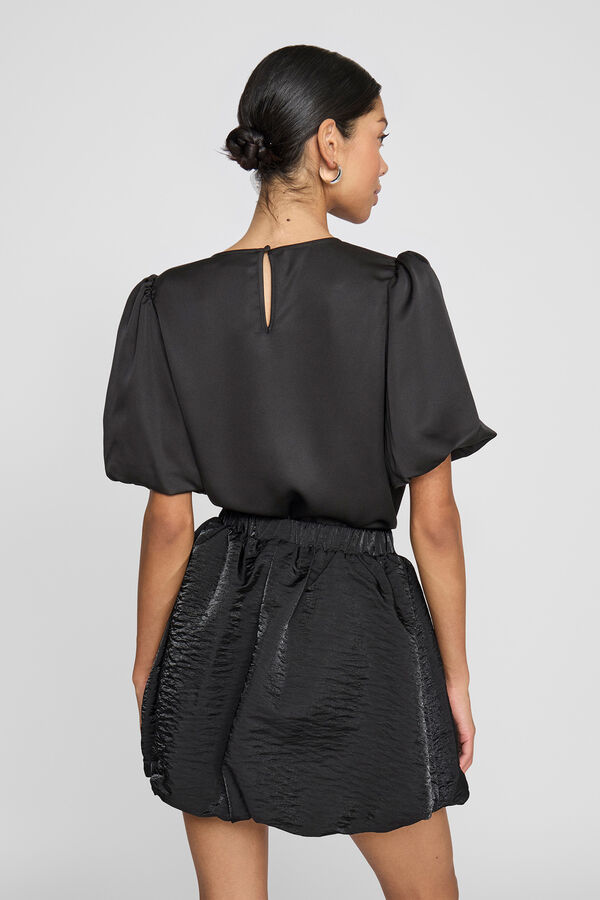 Vila Satin-finish puffed sleeve blouse Black