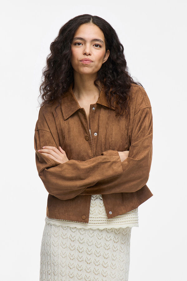 Vila Chaqueta antelina abotonada Marr&oacute;n