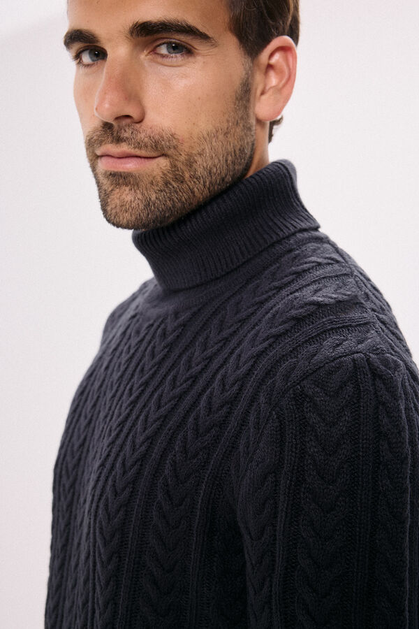 Jack & Jones Jersey de punto trenzado con cuello vuelto Azul marino