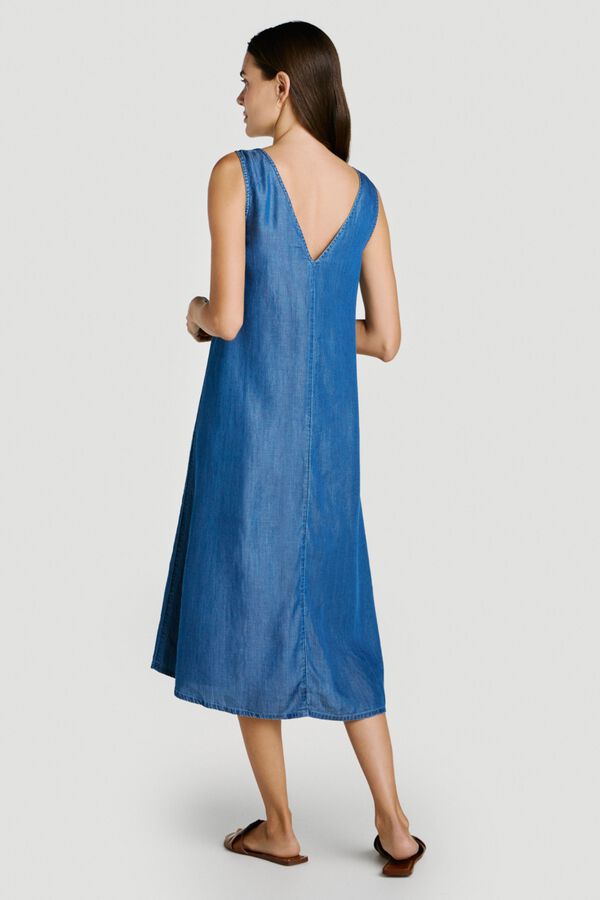 Vila Vestido midi de al&ccedil;as em tencel Azul