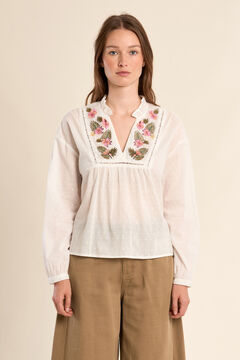 Molly Bracken Blusa de mujer de manga larga con flores bordadas