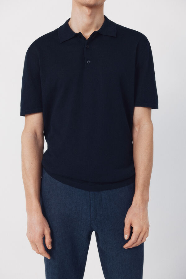 Cortefiel Cotton short sleeve polo shirt Navy