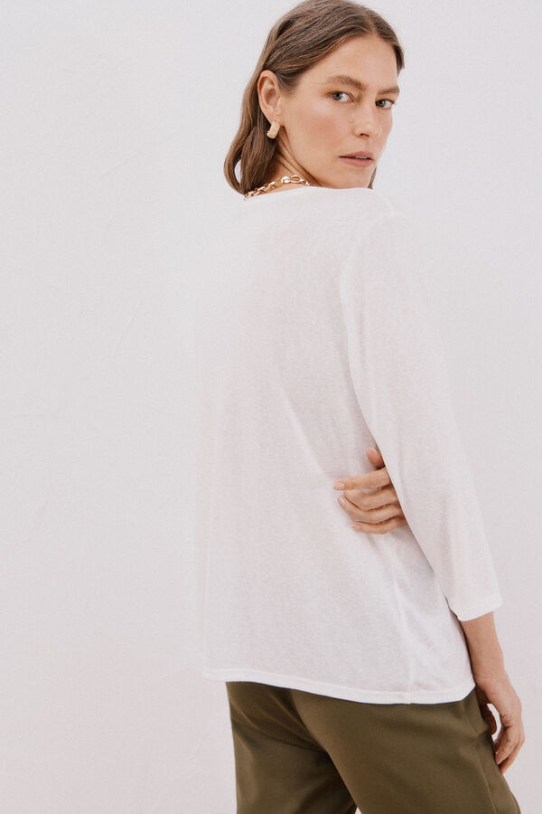 Cortefiel Camiseta cuello mao efecto lino Blanco