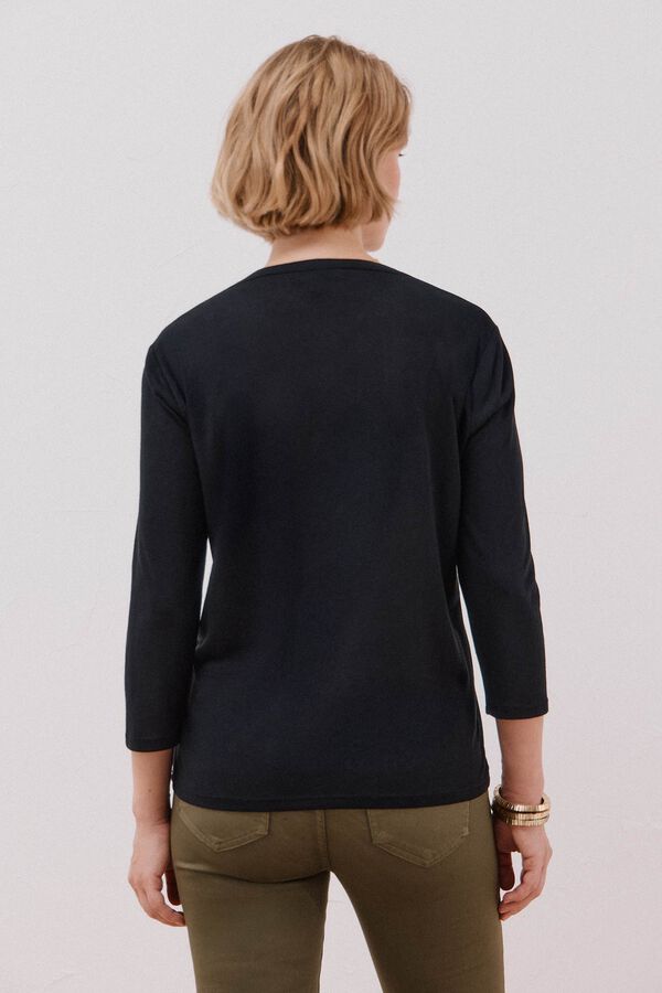 Cortefiel linen effect mandarin collar T-shirt Black