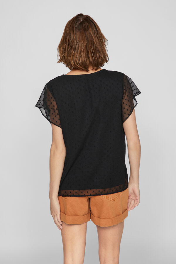 Vila Blusa manga curta plumetti Preto