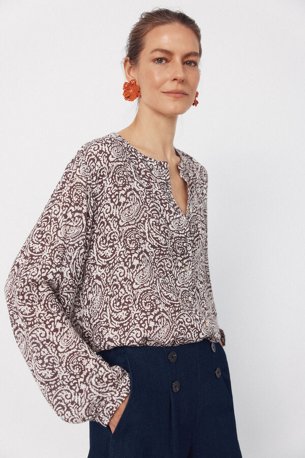 Cortefiel Blusa cuello redondo Estampado marr&oacute;n