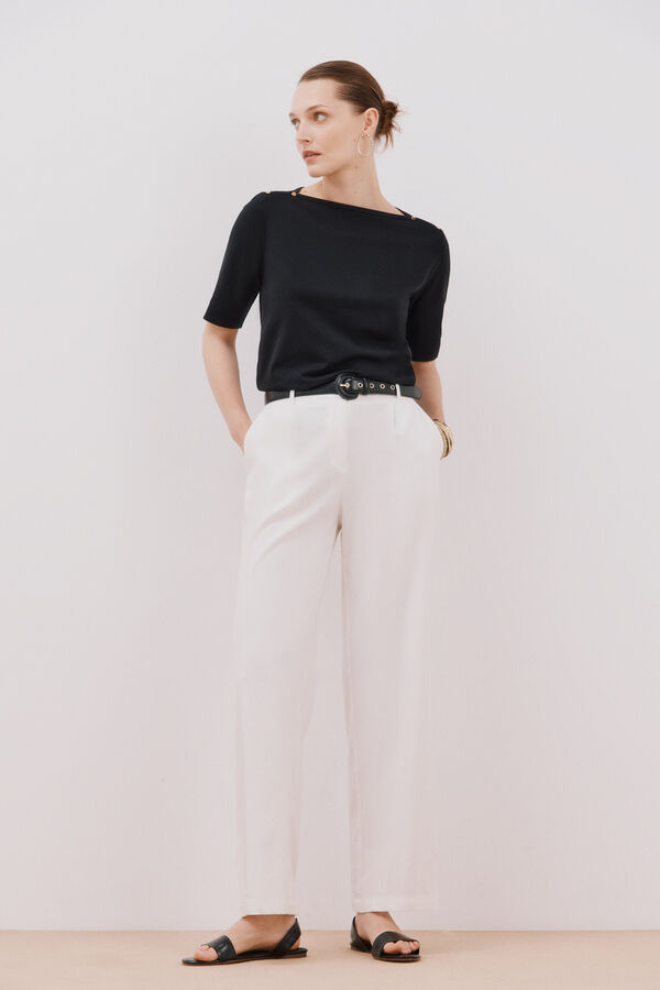 Cortefiel Essential boat neck T-shirt Black