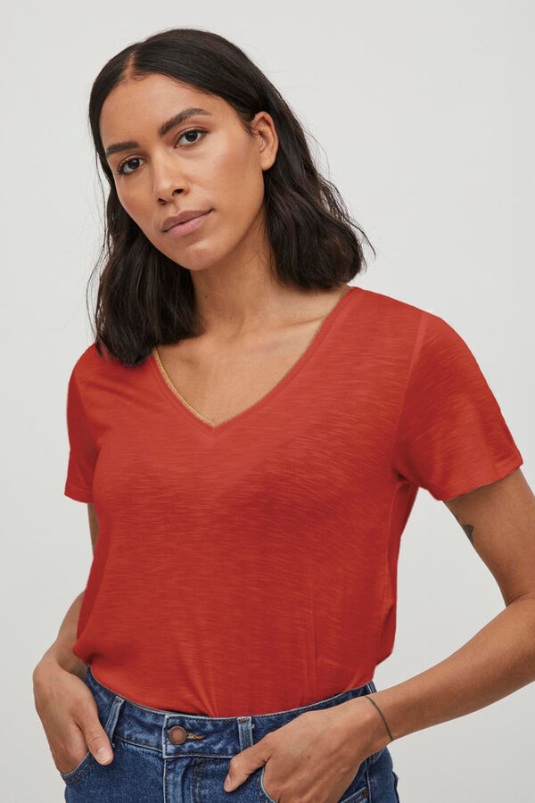 Vila Viscose short sleeve T-shirt Coral