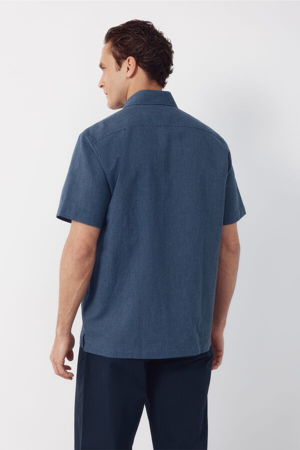 Cortefiel Camisa manga corta tejido de lino Azul marino