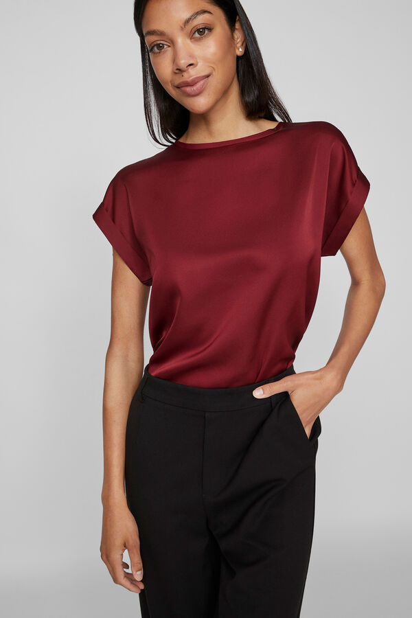 Vila Top de manga corta satinado Granate
