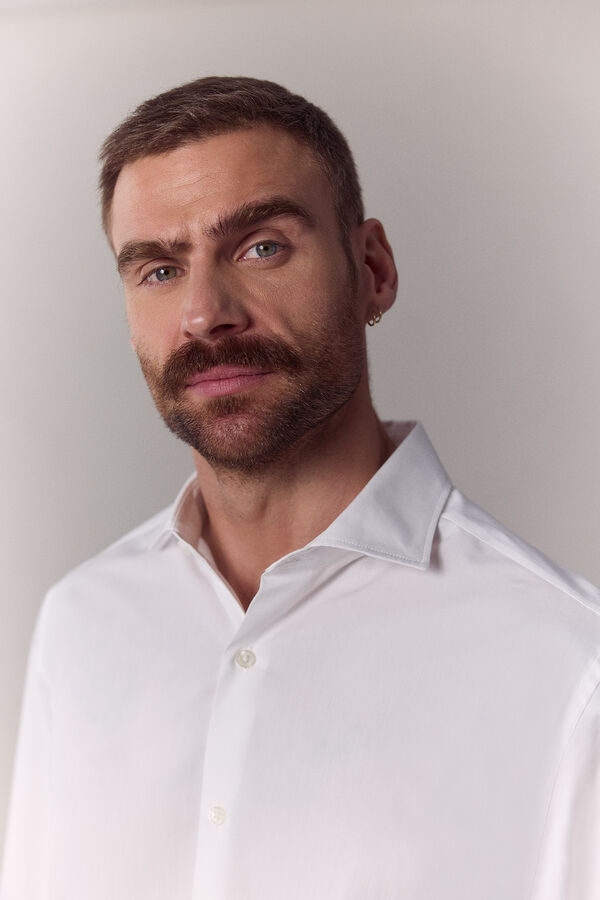 OOTO Camisa lisa popel&iacute;n manga larga Blanco