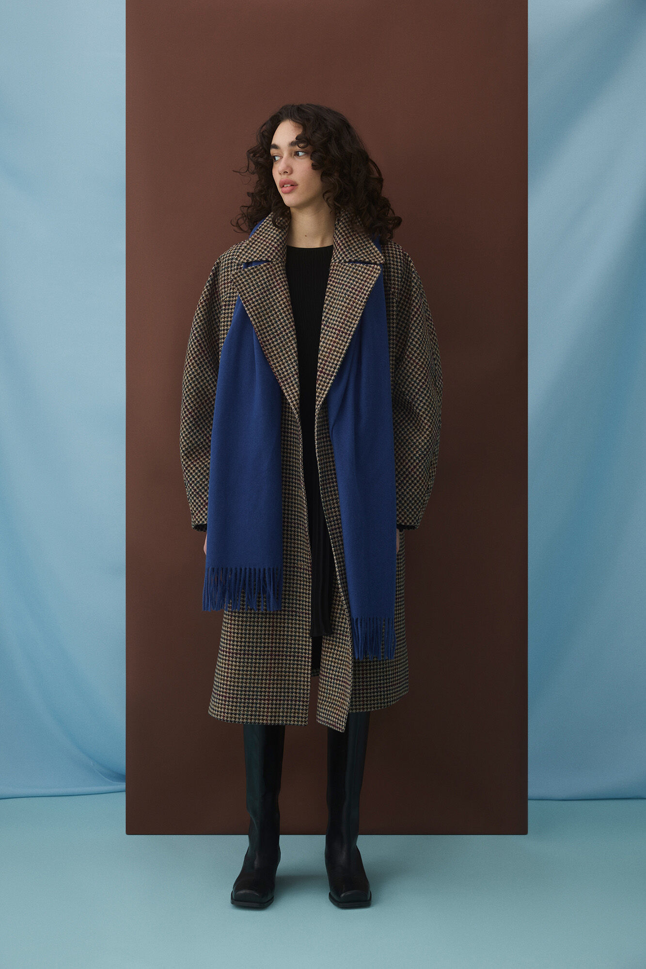 Vila Sobretudo longo de l&atilde; com xadrez