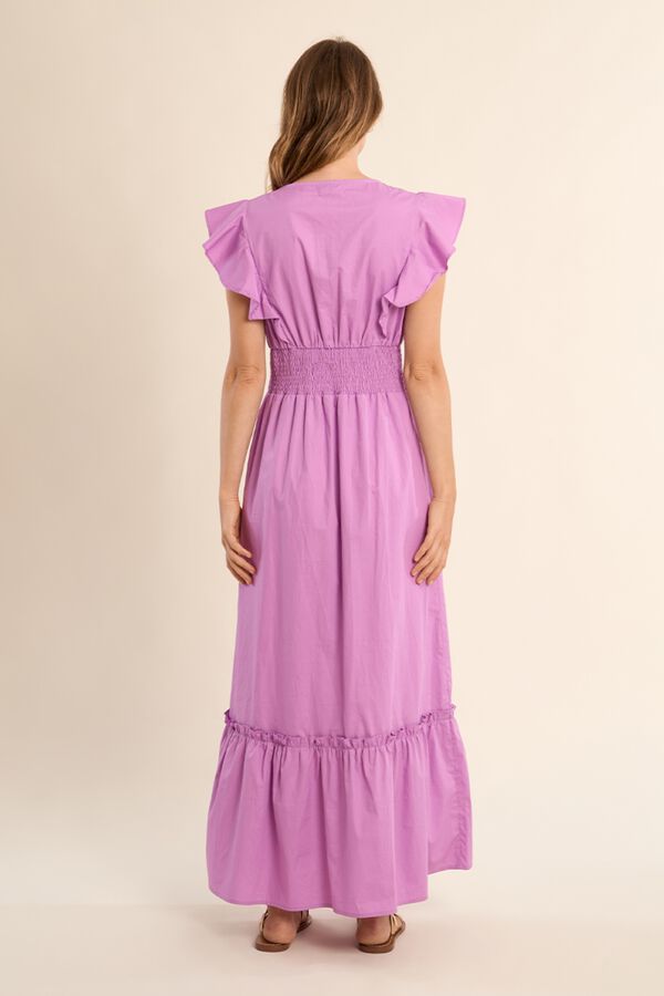 Molly Bracken Vestido de manga corta de mariposa con volantes Lila