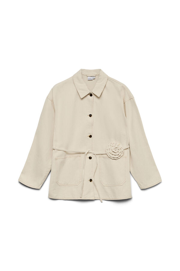 Vero Moda Chaqueta denim detalle flor Beige