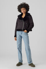 Vero Moda Cazadora de mujer de terciopelo con cremallera Negro
