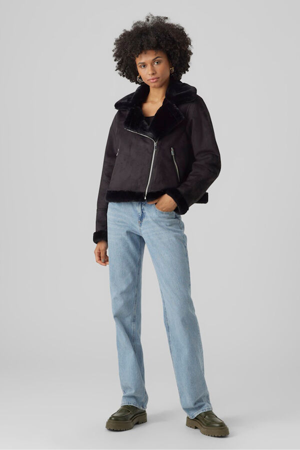 Vero Moda Cazadora de mujer de terciopelo con cremallera Negro