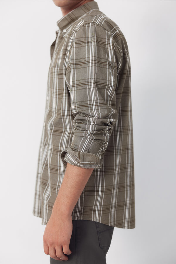 Cortefiel Camisa popel&iacute;n cuadros Kaki