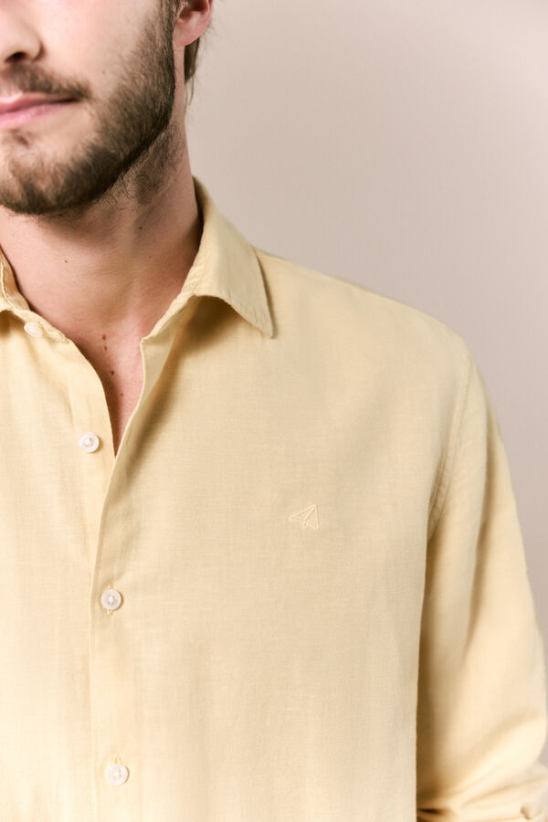 OOTO Camisa algod&oacute;n lino manga larga Dorado