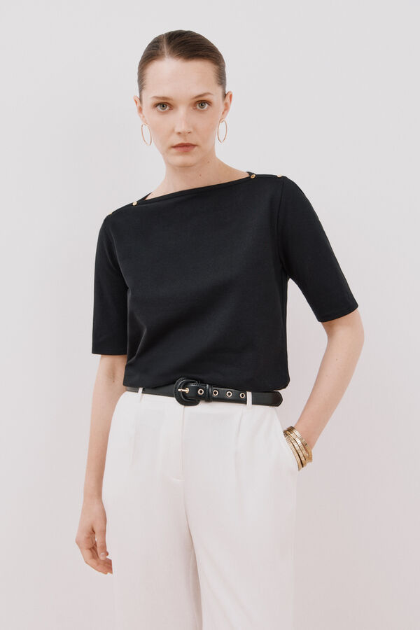 Cortefiel Essential boat neck T-shirt Black