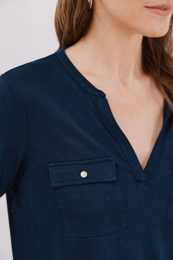 Cortefiel Camiseta cuello mao efecto lino Azul marino