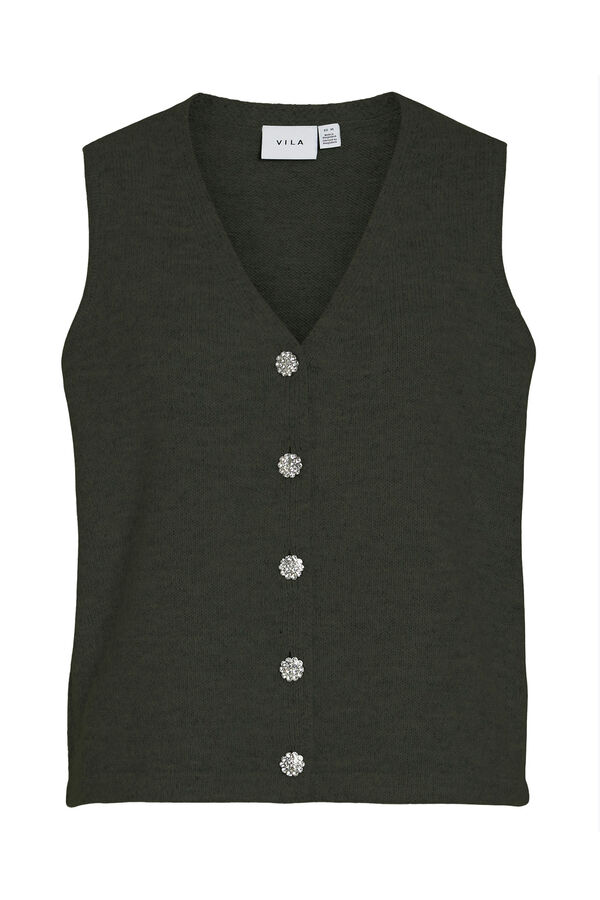Vila Chaleco de punto con botones joya Verde oscuro
