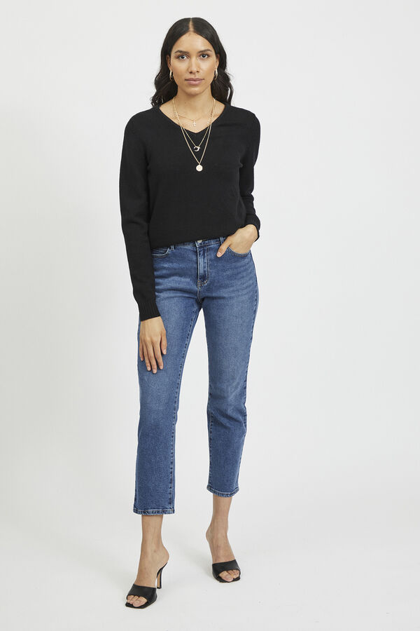 Vila Jersey de punto cuello en V de viscosa Negro