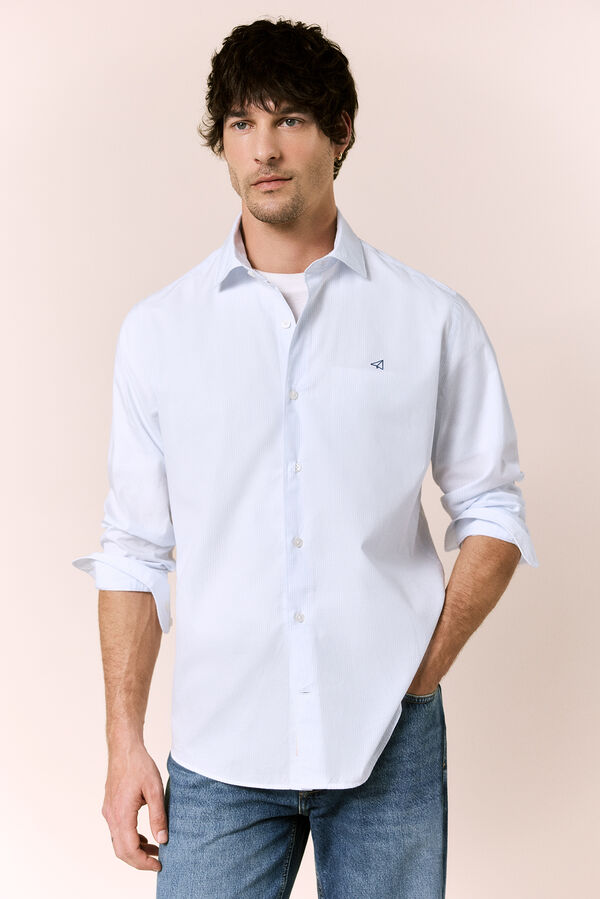 OOTO Camisa cuadros popel&iacute;n manga larga Azul