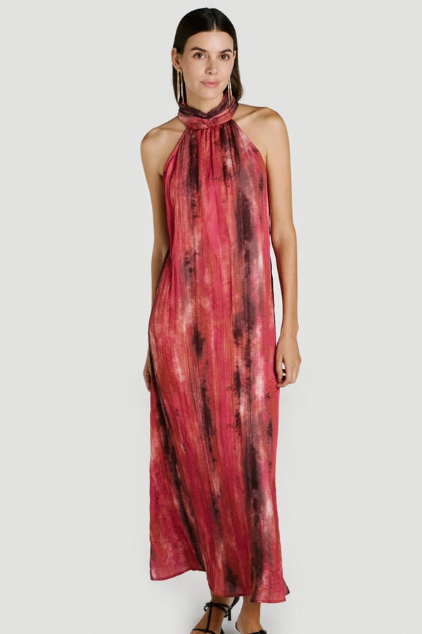 Vila Vestido de fiesta largo cuello halter Rosa