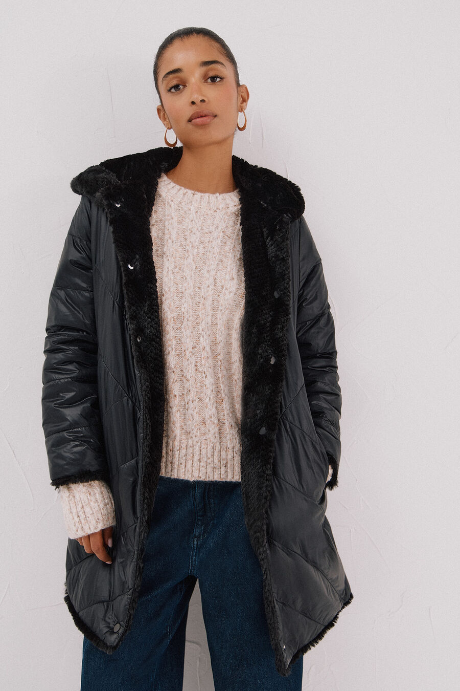 Abrigo largo reversible efecto pelo