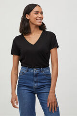 Vila T-shirt de manga curta em viscose Preto
