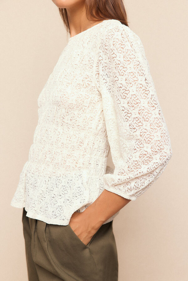 Slowlove Top estampado fruncido Marfil