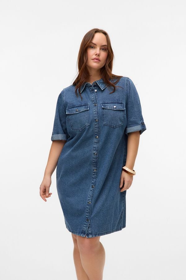 Vero Moda Curve Vestido vaquero corto tallas grandes Azul