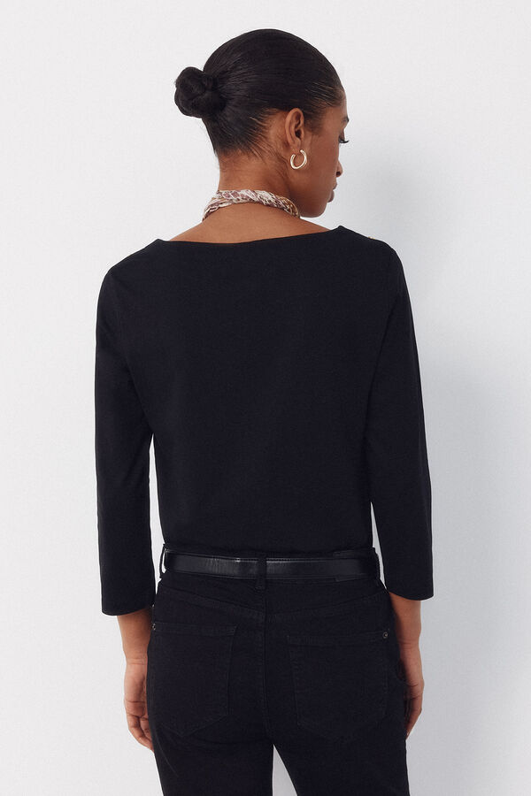 Cortefiel Essential boat neck t-shirt Black