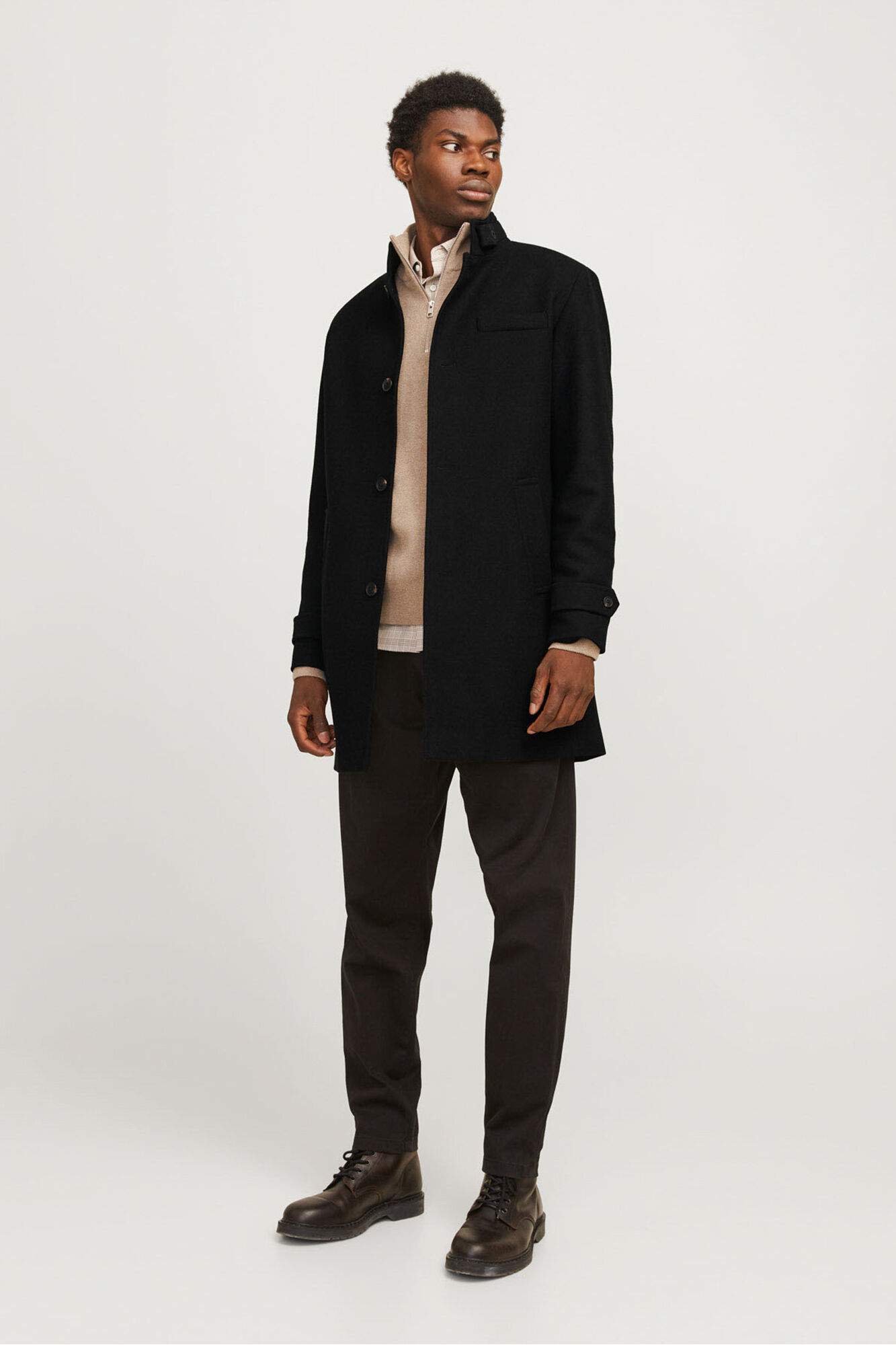 Jack & Jones Sobretudo curto de l&atilde; com gola alta