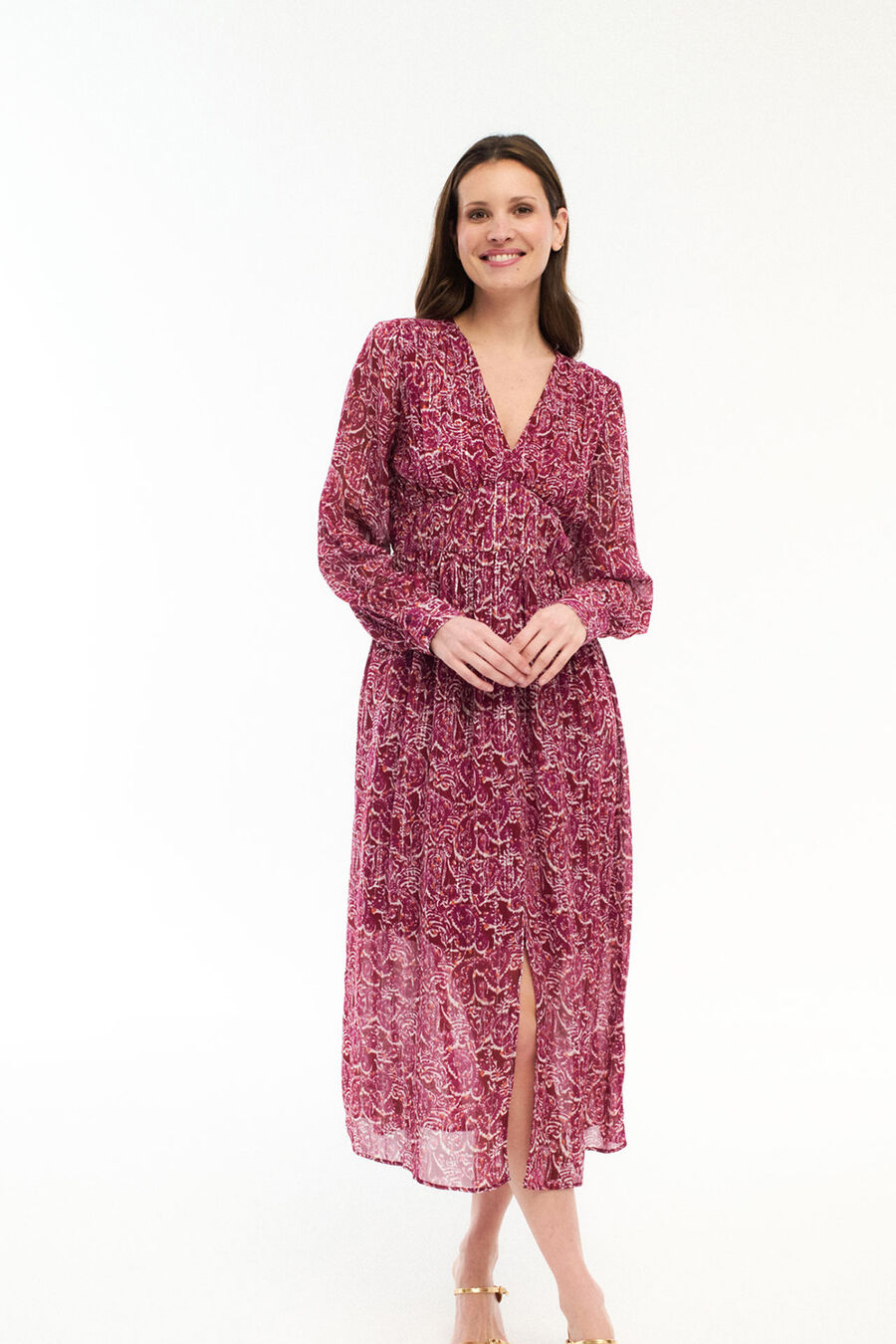 Vestido midi estampado con lúrex