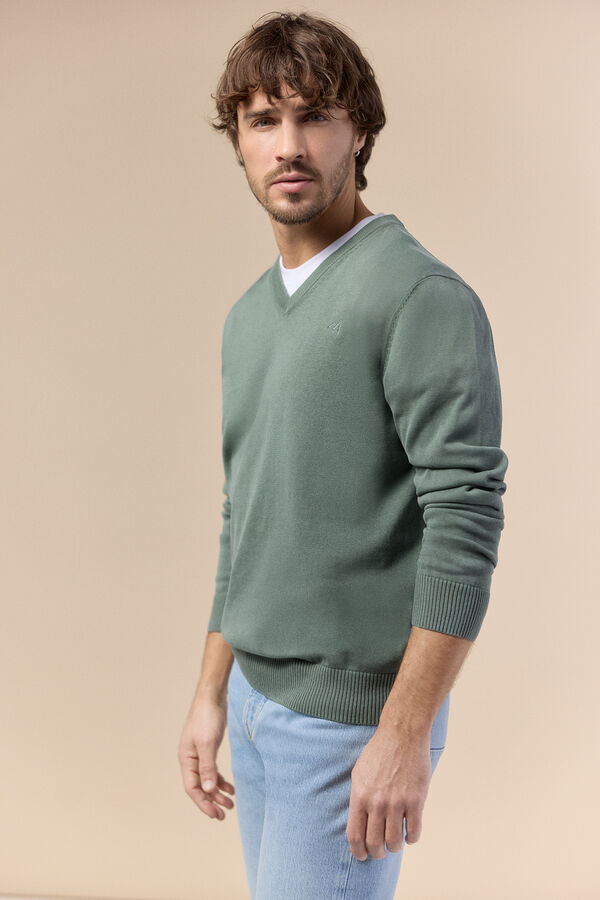 OOTO Jersey cuello pico algod&oacute;n lavado Kaki