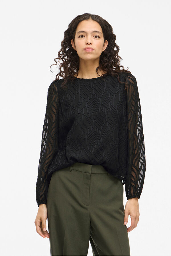 Vila Blusa de manga comprida com gola redonda Preto